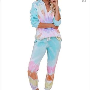 Womens Tie Dye Printed Long Sleeve Long Jogger Set